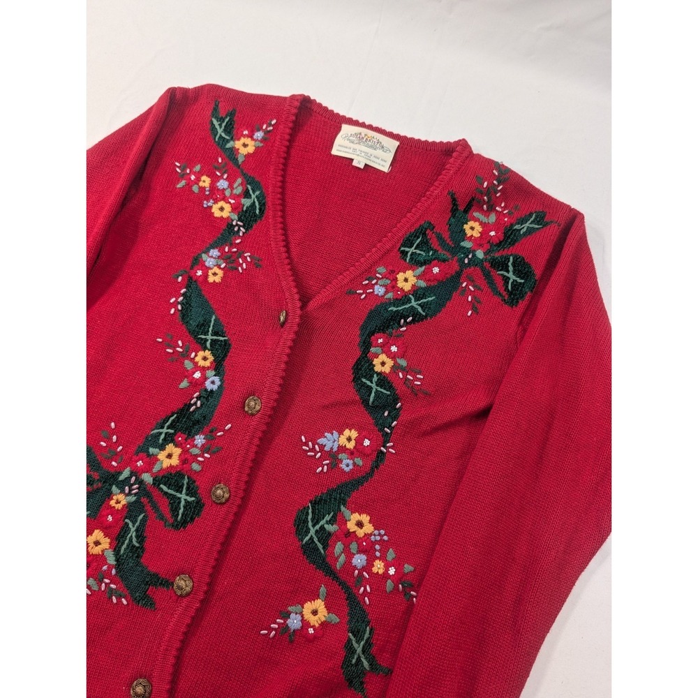 Susan Bristol Women's Size Small Embroidered Floral Button Cardigan Sweater